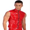 YiZYiF Men's Wetlook Leather Stringer Gym Tank Tops Bodybuilding Workout Sleeveless Shirts 3# Red Large view 4