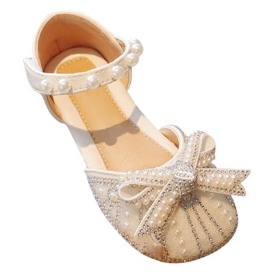 Girls Sandals Glittler Bow Dress Shoes Princess Crystal Flat Sandals Party Wedding Flower Girls (White, 13 Little Child)