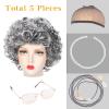 Askuang Old Lady Costume for Women, 100 Days of School Grandma Wig Costume Set Fancy Dress Party Accessories Gray Hair Granny Wig Kit view 3
