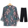 Summer Thin Two-Piece Suit, Middle-Aged and Elderly Women's Shirt, Mother's Three-Quarter Sleeve Suit (Color : Green Set, Size : 5X-Large) view 1