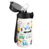 GOPPUS Kids Water Bottle (Straw Lid) - 14 Oz Stainless Steel Travel Bottle, Double Wall Vacuum Leak Proof Kids Cup for School Boys Girls,White engineering car view 1
