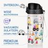 GOPPUS Kids Water Bottle (Straw Lid) - 14 Oz Stainless Steel Travel Bottle, Double Wall Vacuum Leak Proof Kids Cup for School Boys Girls,White engineering car view 2