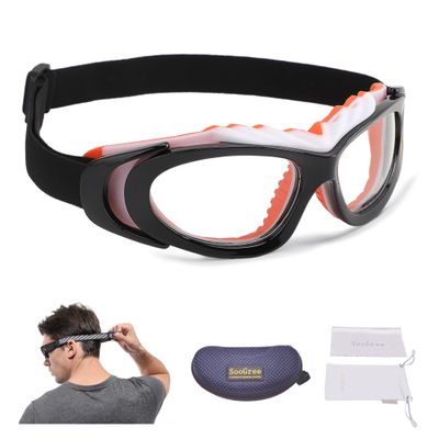 SooGree Sports Goggles Glasses Basketball Soccer Football Glasses Sports Eyewear Safety Goggles Anti-fog Lens Replaceable (Black framed orange nose pad)
