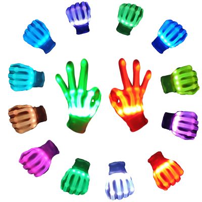COTRUERE 12 Color Led Light up Gloves Cool Finger Flashing Toys Gifts for Halloween Christmas Easter Birthday Partiesonly 1 pair