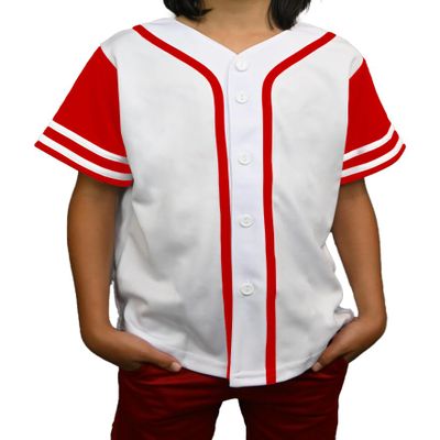DIGITMON Kids Baseball Jersey Button Down Premium Sleeve Two-Striped T Shirts Uniform WHITERED for 12y Teenagers