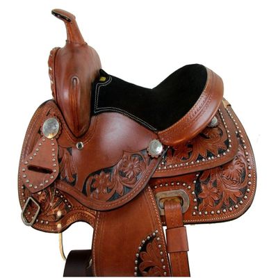 Black Floral Tooled MINI Children Kids Leather Western Pony Saddle Horse ME-WLS-231 (11" Seat)