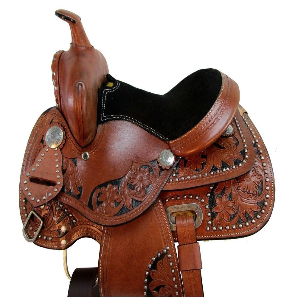 Black Floral Tooled MINI Children Kids Leather Western Pony Saddle Horse ME-WLS-231 (11" Seat)