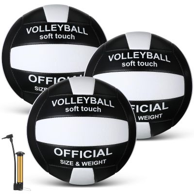 Honoson 3 Pack Official Size 5 Volleyball Balls with Pump PU Leather Soft Indoor Outdoor Volley Ball Training Game Beginner Practice Beach Pool Play Gym Back to School(Black, White)