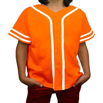 DIGITMON Kids Baseball Jersey Button Down Premium Sleeve Two-Striped T Shirts Uniform ORANGEWHITE for 14y Teenagers