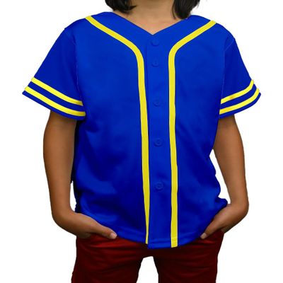 DIGITMON Kids Baseball Jersey Button Down Premium Sleeve Two-Striped T Shirts Uniform ROYALYELLOW for 4y Toddlers