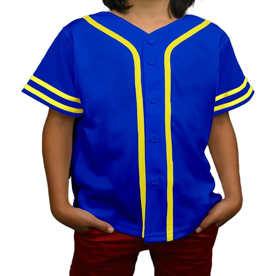 DIGITMON Kids Baseball Jersey Button Down Premium Sleeve Two-Striped T Shirts Uniform ROYALYELLOW for 4y Toddlers
