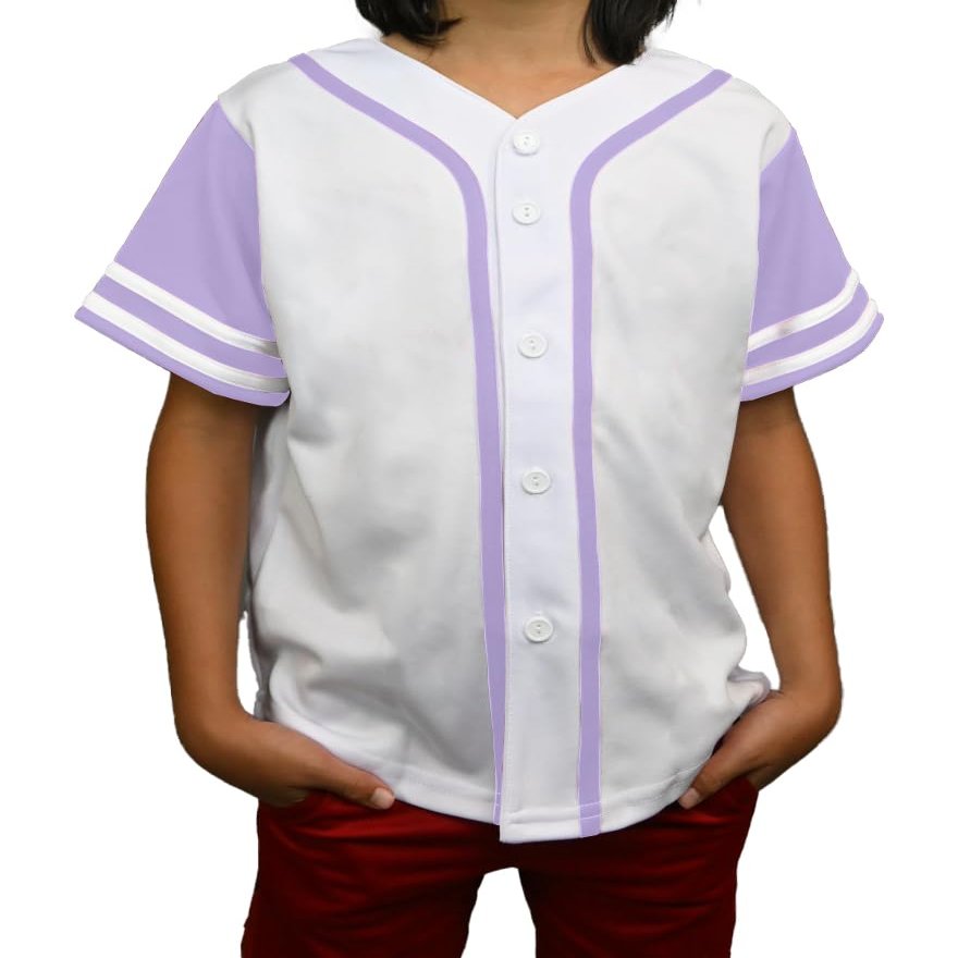 DIGITMON Kids Baseball Jersey Button Down Premium Sleeve Two-Striped T Shirts Uniform WHITELAVENDER for 8y Toddlers