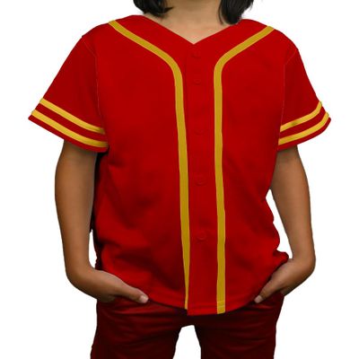DIGITMON Kids Baseball Jersey Button Down Premium Sleeve Two-Striped T Shirts Uniform REDGOLD for 10y Toddlers