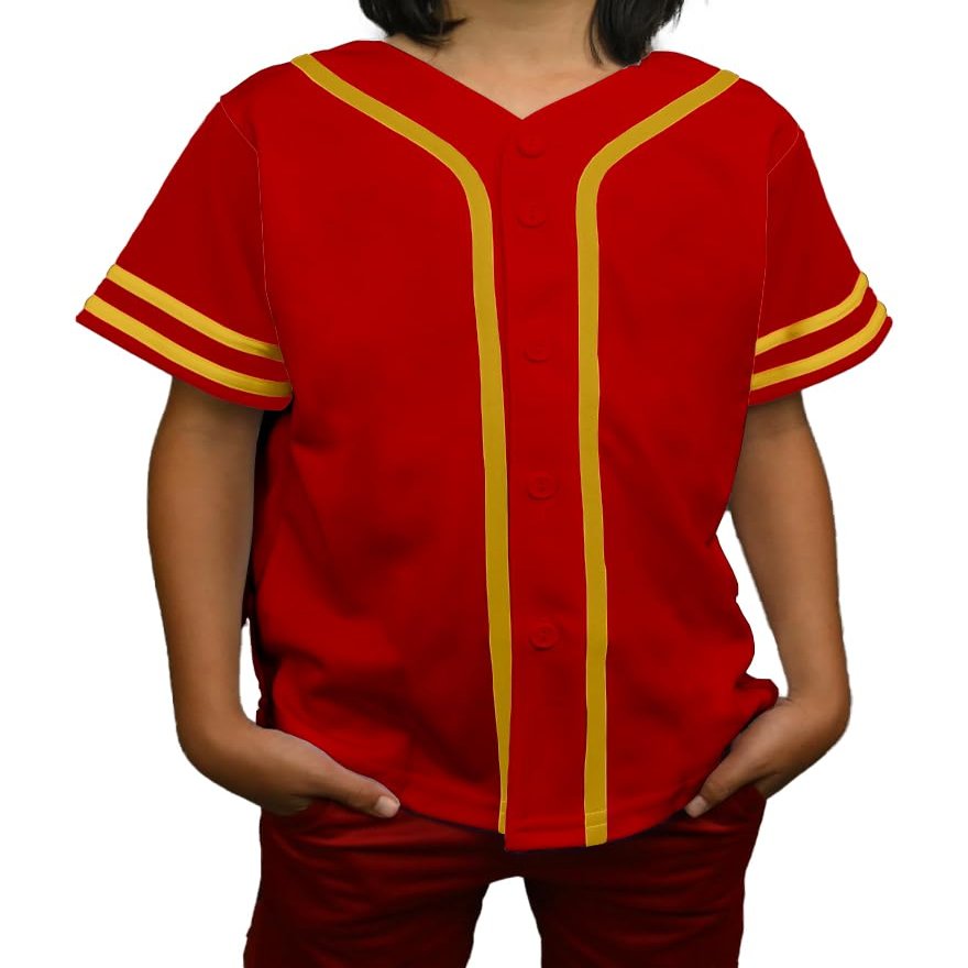 DIGITMON Kids Baseball Jersey Button Down Premium Sleeve Two-Striped T Shirts Uniform REDGOLD for 10y Toddlers