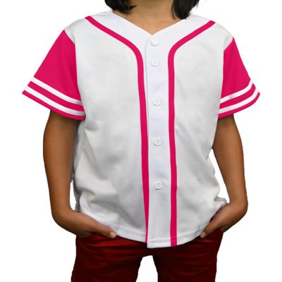 DIGITMON Kids Baseball Jersey Button Down Premium Sleeve Two-Striped T Shirts Uniform WHITEHOTPINK for 14y Teenagers