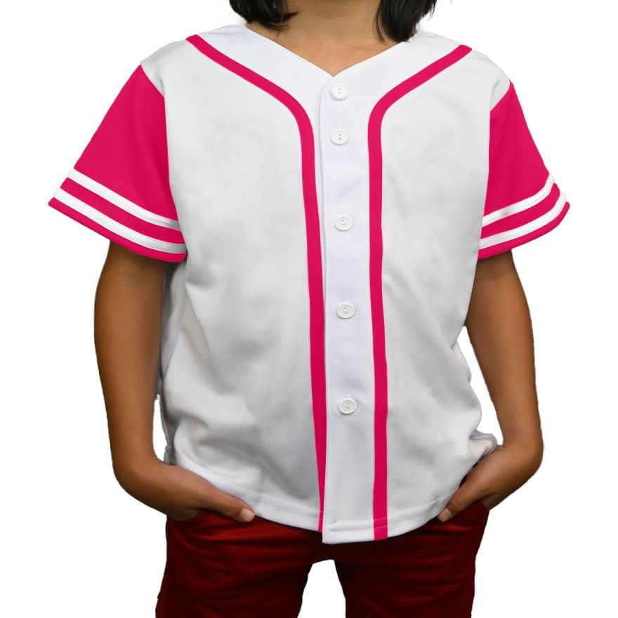 DIGITMON Kids Baseball Jersey Button Down Premium Sleeve Two-Striped T Shirts Uniform WHITEHOTPINK for 14y Teenagers