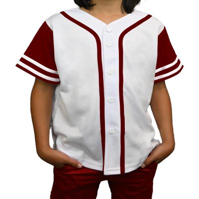 DIGITMON Kids Baseball Jersey Button Down Premium Sleeve Two-Striped T Shirts Uniform WHITEBURGUNDY for 10y Toddlers