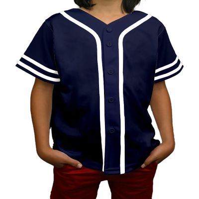 DIGITMON Kids Baseball Jersey Button Down Premium Sleeve Two-Striped T Shirts Uniform NAVYWHITE for 3y Toddlers