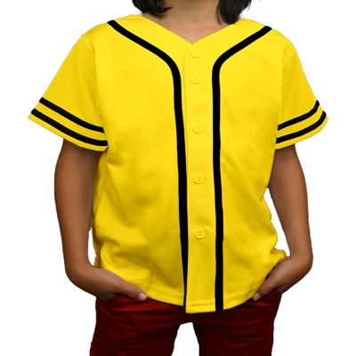 DIGITMON Kids Baseball Jersey Button Down Premium Sleeve Two-Striped T Shirts Uniform YELLOWBLACK for 16y Teenagers