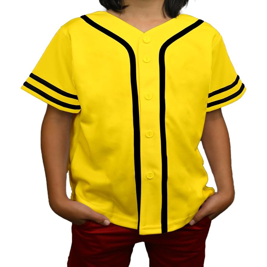 DIGITMON Kids Baseball Jersey Button Down Premium Sleeve Two-Striped T Shirts Uniform YELLOWBLACK for 16y Teenagers