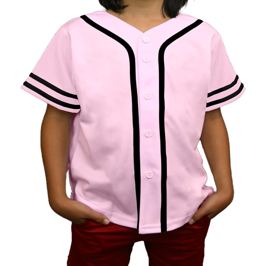 DIGITMON Kids Baseball Jersey Button Down Premium Sleeve Two-Striped T Shirts Uniform PINKBLACK for 14y Teenagers