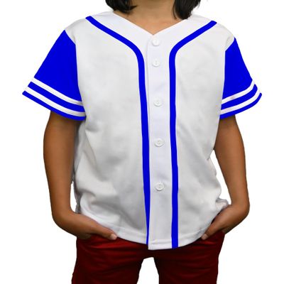 DIGITMON Kids Baseball Jersey Button Down Premium Sleeve Two-Striped T Shirts Uniform WHITEROYAL for 16y Teenagers
