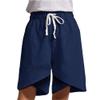 Womens Irregular Hem Drawstring Shorts Elastic Waist Cotton Linen Straight Shorts Cross Knee Length Lounge Shorts (Dark Blue,Small) view 1