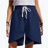 Womens Irregular Hem Drawstring Shorts Elastic Waist Cotton Linen Straight Shorts Cross Knee Length Lounge Shorts (Dark Blue,Small) view 2