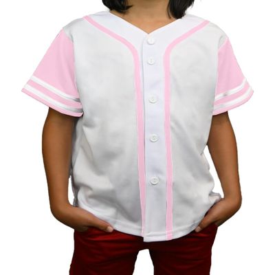 DIGITMON Kids Baseball Jersey Button Down Premium Sleeve Two-Striped T Shirts Uniform WHITEPINK 12Mo Toddlers