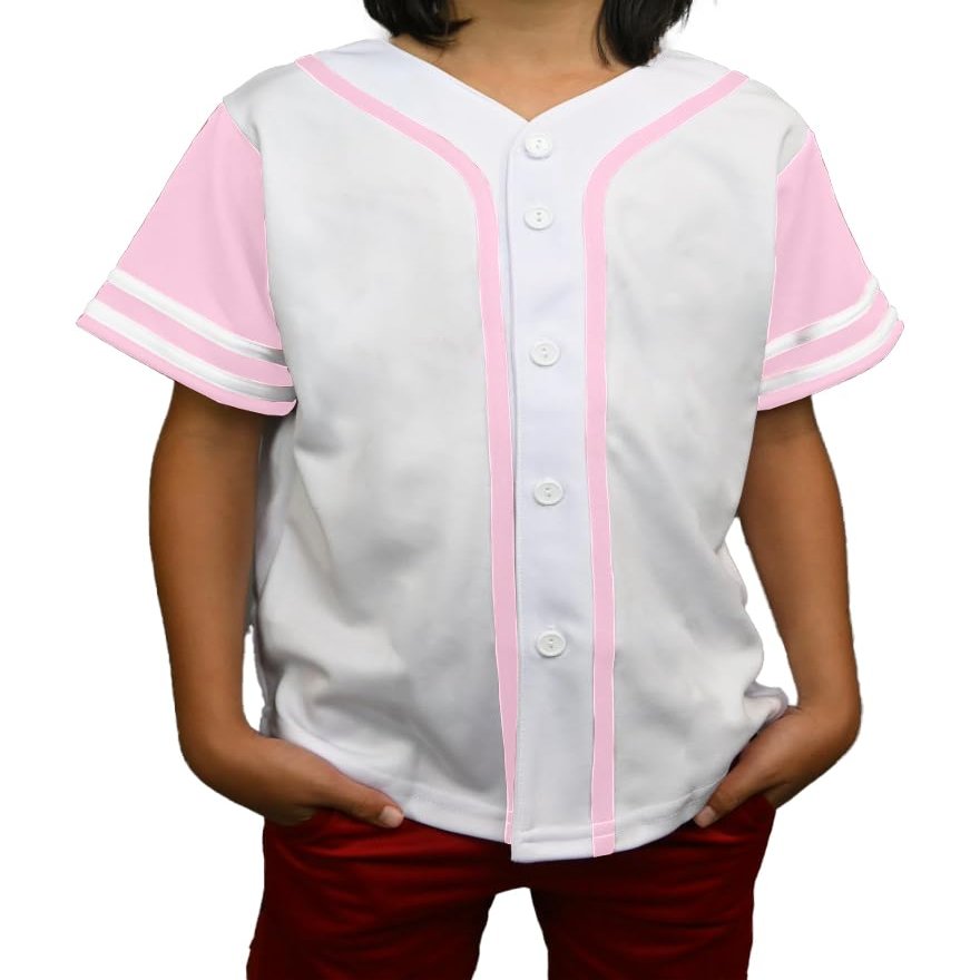 DIGITMON Kids Baseball Jersey Button Down Premium Sleeve Two-Striped T Shirts Uniform WHITEPINK 12Mo Toddlers