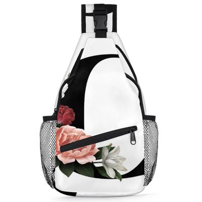 bisibuy Floral C Letter Sling Bag for Women Men Crossbody Sling Backpack Shoulder Bag Chest Bag Daypack for Travel Hiking Outdoor