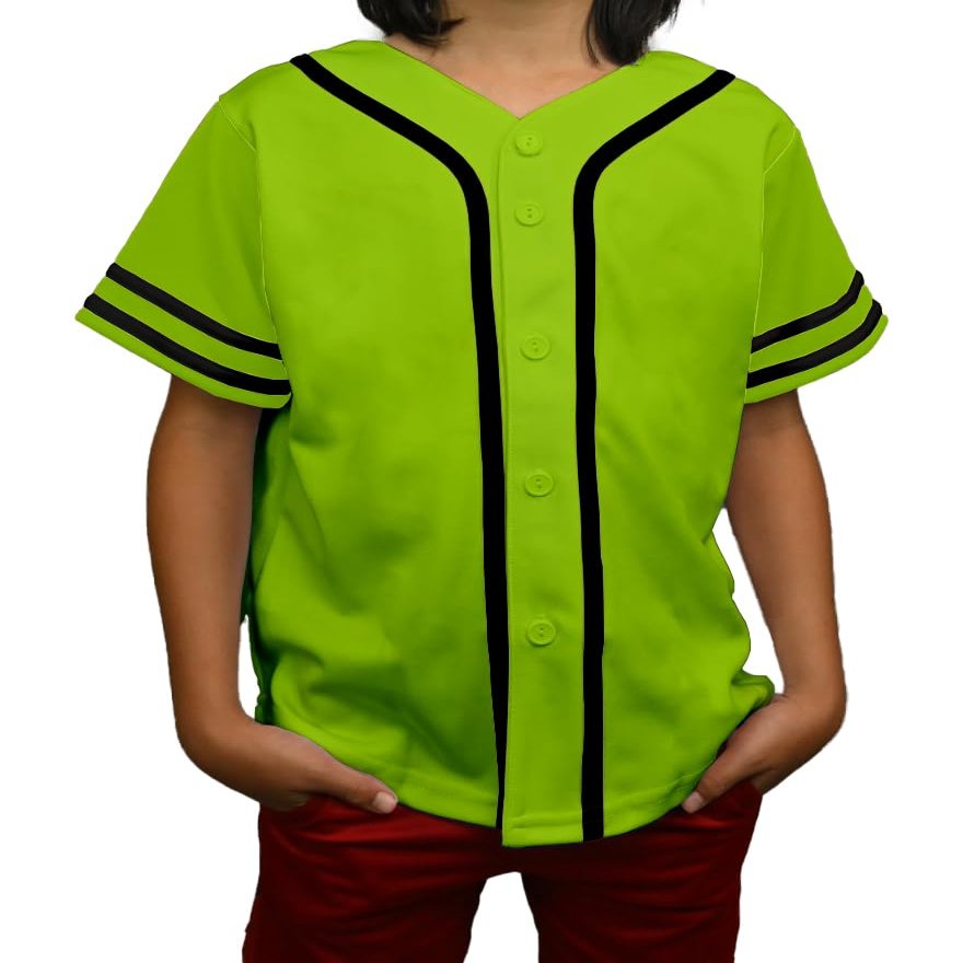 DIGITMON Kids Baseball Jersey Button Down Premium Sleeve Two-Striped T Shirts Uniform NEONBLACK for 14y Teenagers