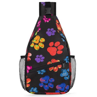 bisibuy Rainbow Animal Paw Print Sling Bag for Women Men Crossbody Sling Backpack Shoulder Bag Chest Bag Daypack for Travel Hiking Outdoor