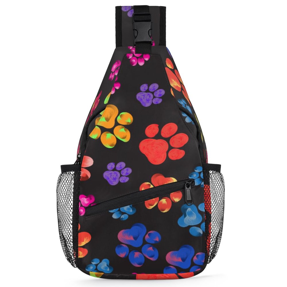 bisibuy Rainbow Animal Paw Print Sling Bag for Women Men Crossbody Sling Backpack Shoulder Bag Chest Bag Daypack for Travel Hiking Outdoor