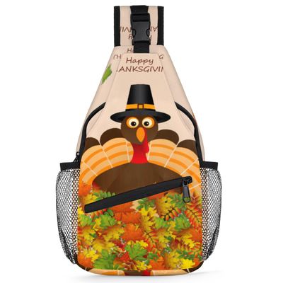 bisibuy Fall Leaves Thanksgiving Turkey Sling Bag for Women Men Crossbody Sling Backpack Shoulder Bag Chest Bag Daypack for Travel Hiking Outdoor