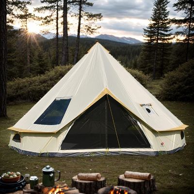Backpacking Bell Tent with Top Stove Jack for All Year Camping, 300D Oxford Waterproof Yurt Tents for Glamping,Parties,Outdoor Events(Off White,16.4ft/5M)