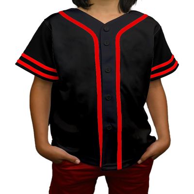DIGITMON Kids Baseball Jersey Button Down Premium Sleeve Two-Striped T Shirts Uniform BlackRed for 12y Teenagers