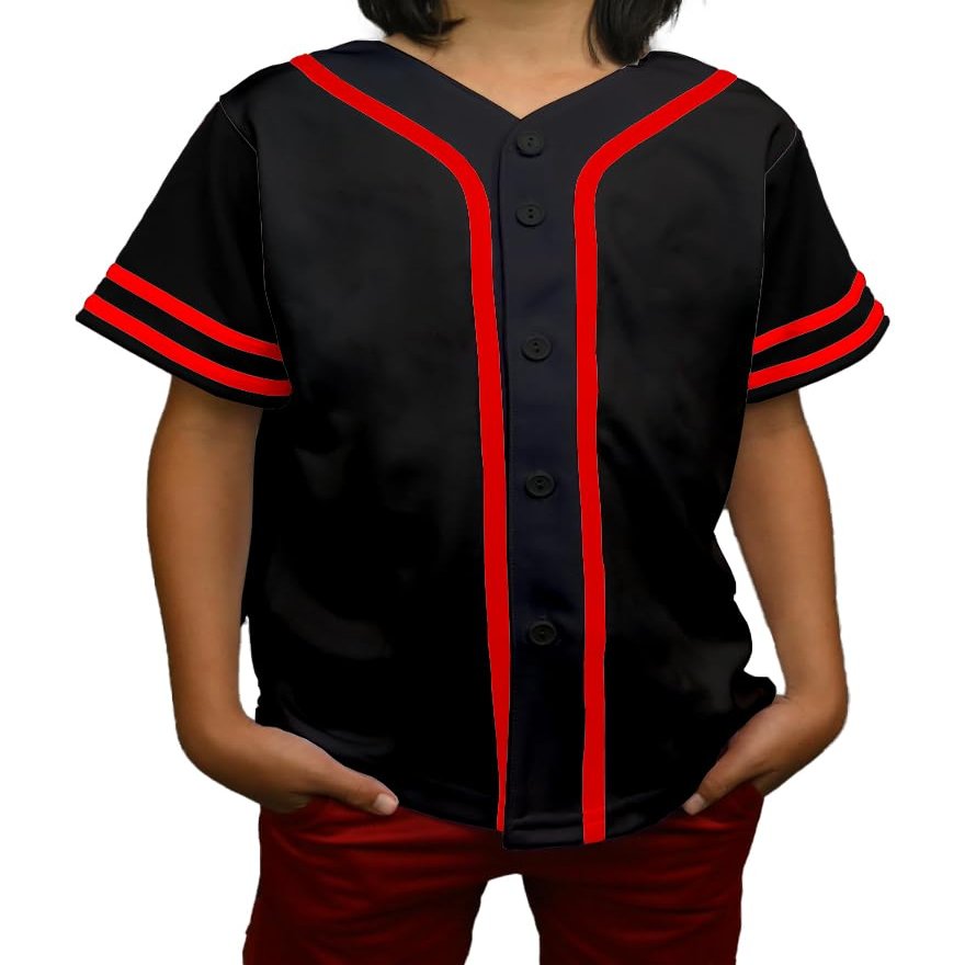 DIGITMON Kids Baseball Jersey Button Down Premium Sleeve Two-Striped T Shirts Uniform BlackRed for 12y Teenagers