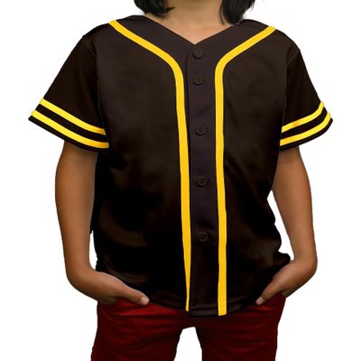 DIGITMON Kids Baseball Jersey Button Down Premium Sleeve Two-Striped T Shirts Uniform BROWNYELLOW for 16y Teenagers