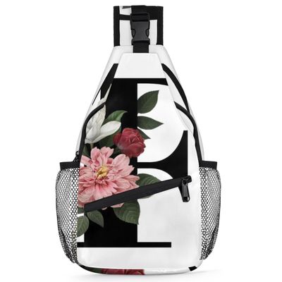 bisibuy Floral F Letter Sling Bag for Women Men Crossbody Sling Backpack Shoulder Bag Chest Bag Daypack for Travel Hiking Outdoor