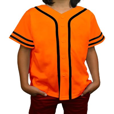 DIGITMON Kids Baseball Jersey Button Down Premium Sleeve Two-Striped T Shirts Uniform ORANGEBLACK for 12y Teenagers