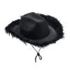 Cowboy Hat Fluffy Feather Trim Cowgirl Hat Women Adult Western Felt Cow Girl Hat Fancy Dress Party Halloween Cosplay Costume (Fluffy Black, One Size) view 1