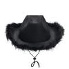 Cowboy Hat Fluffy Feather Trim Cowgirl Hat Women Adult Western Felt Cow Girl Hat Fancy Dress Party Halloween Cosplay Costume (Fluffy Black, One Size) view 2
