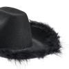 Cowboy Hat Fluffy Feather Trim Cowgirl Hat Women Adult Western Felt Cow Girl Hat Fancy Dress Party Halloween Cosplay Costume (Fluffy Black, One Size) view 3