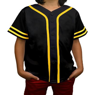DIGITMON Kids Baseball Jersey Button Down Premium Sleeve Two-Striped T Shirts Uniform BLACKYELLOW for 12y Teenagers