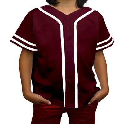DIGITMON Kids Baseball Jersey Button Down Premium Sleeve Two-Striped T Shirts Uniform BURGUNDYWHITE for 14y Teenagers