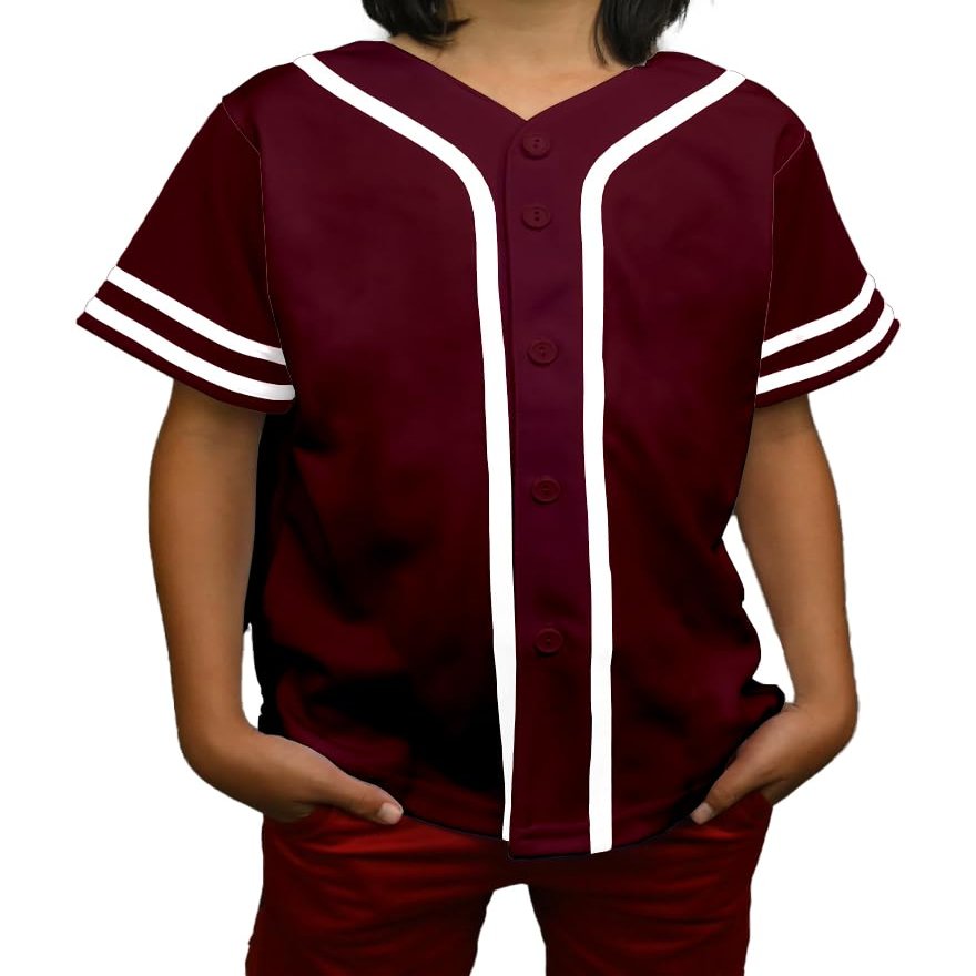 DIGITMON Kids Baseball Jersey Button Down Premium Sleeve Two-Striped T Shirts Uniform BURGUNDYWHITE for 14y Teenagers