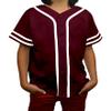 DIGITMON Kids Baseball Jersey Button Down Premium Sleeve Two-Striped T Shirts Uniform BURGUNDYWHITE for 14y Teenagers view 1