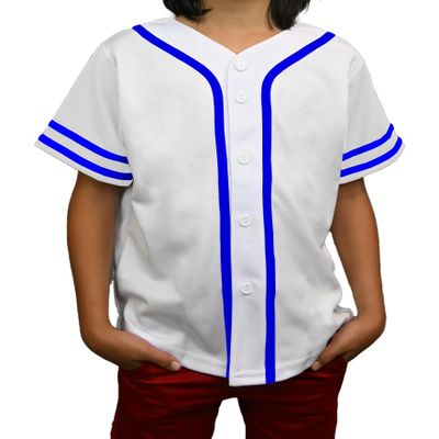 DIGITMON Kids Baseball Jersey Button Down Premium Sleeve Two-Striped T Shirts Uniform White and Royal for 12y Teenagers