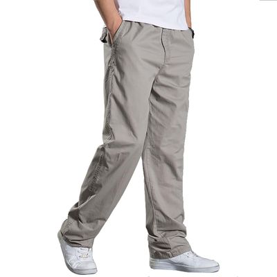 Mens Casual Cargo Cotton Pants Men Relaxed Fit Pockets Loose Straight Pants Elastic Waist Trousers Large Size 6XL (Balck XL) Black
